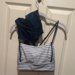 Navy and White Striped Bikini